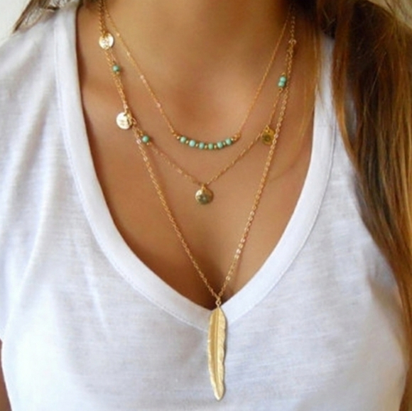 Jewelry - Goldtone Feather Layered Necklace